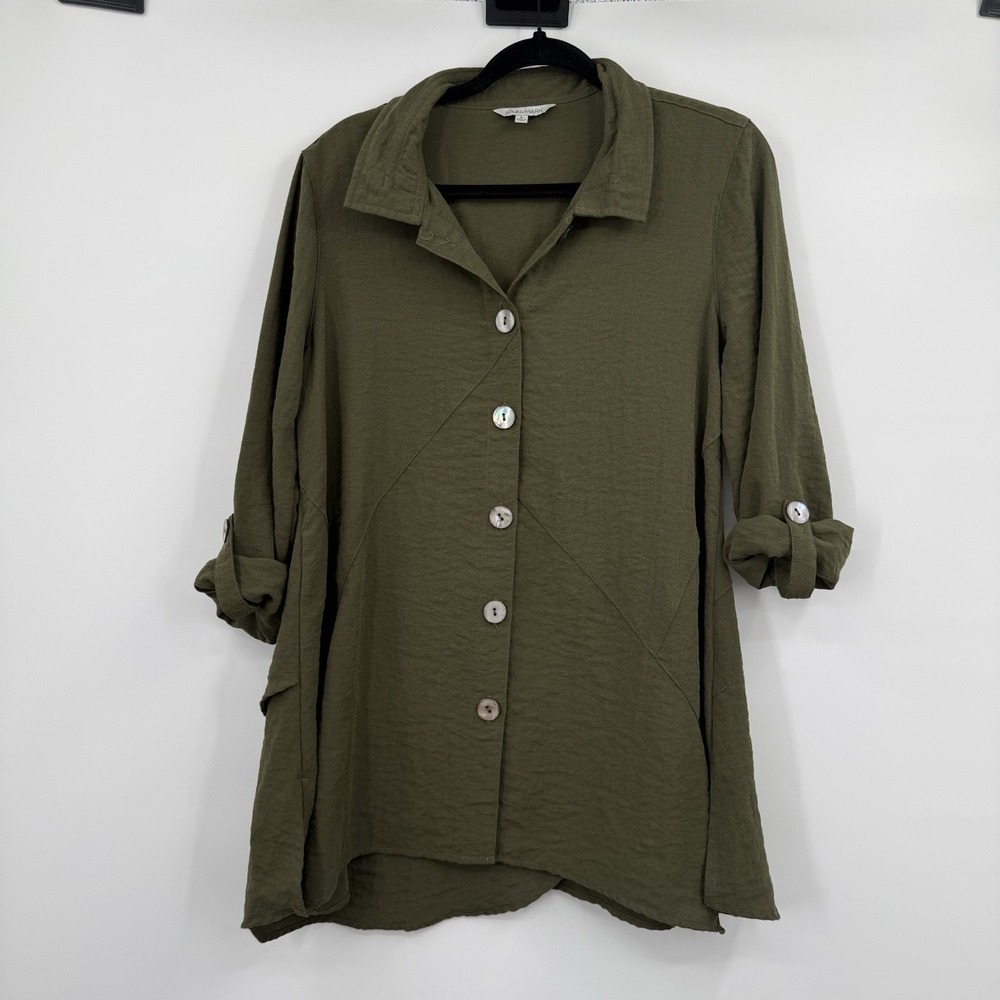John Mark Shirt Top Womens Small Olive Boxy Knit Minimalist Casual Flowy